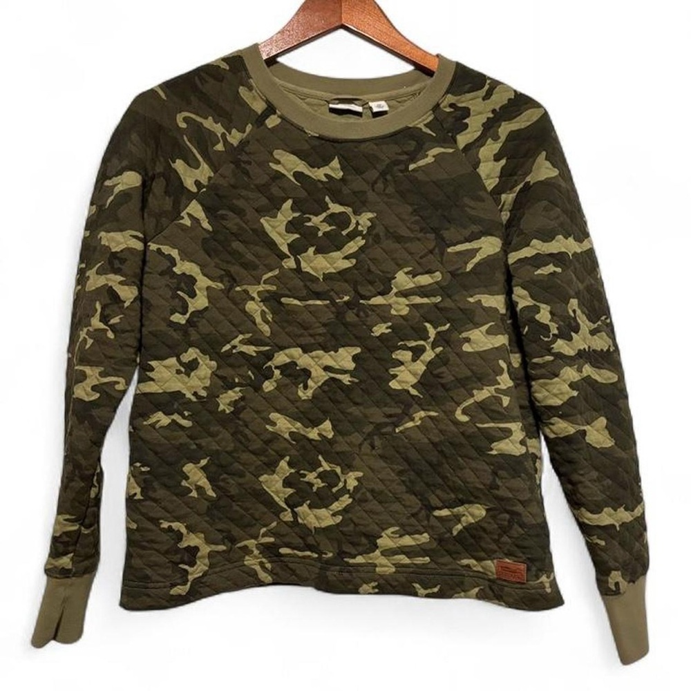 LL Bean quilted camo crewneck sweatshirt size M pullover sweater green cabincore